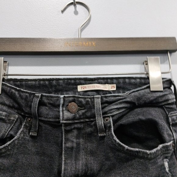 Levis 721 High Rise Skinny Distressed Jeans Acid Wash Size 25 - Picture 2 of 6